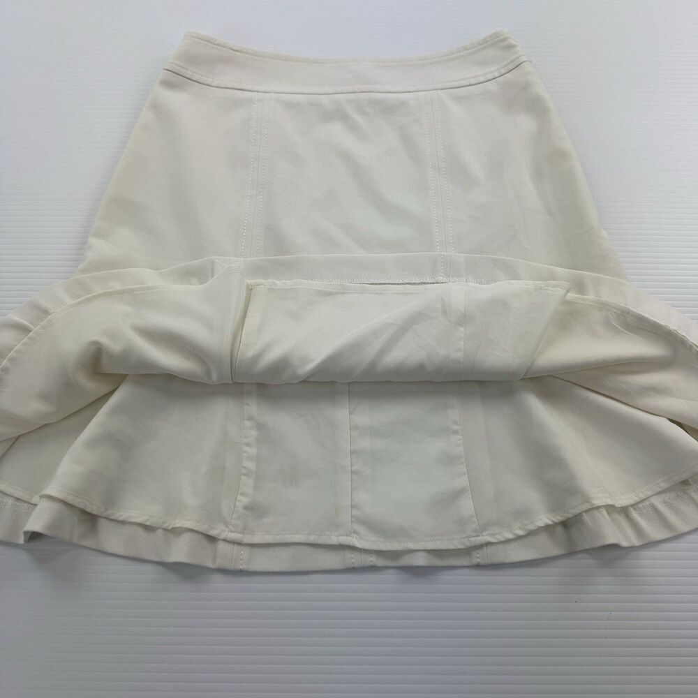 White House Black Market Ecru Ivory Flounce Hem Skirt Size 00 Lined Mini - Picture 6 of 10